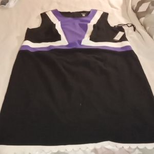 Nine West 24W Black Purple And White Sleeveless Dress